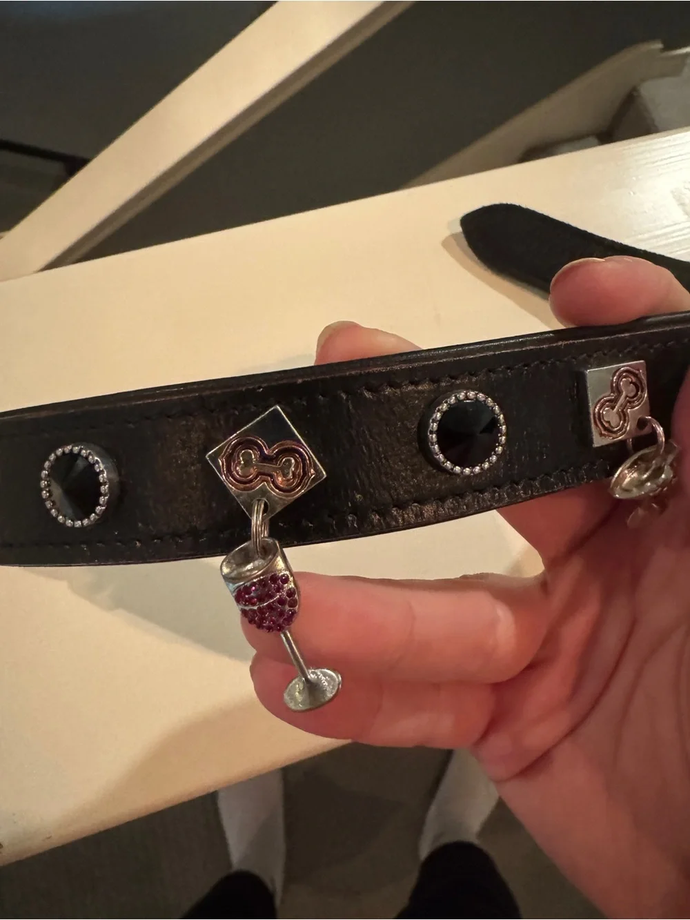 Concha Wine & Martini Studded Black Dog Collar